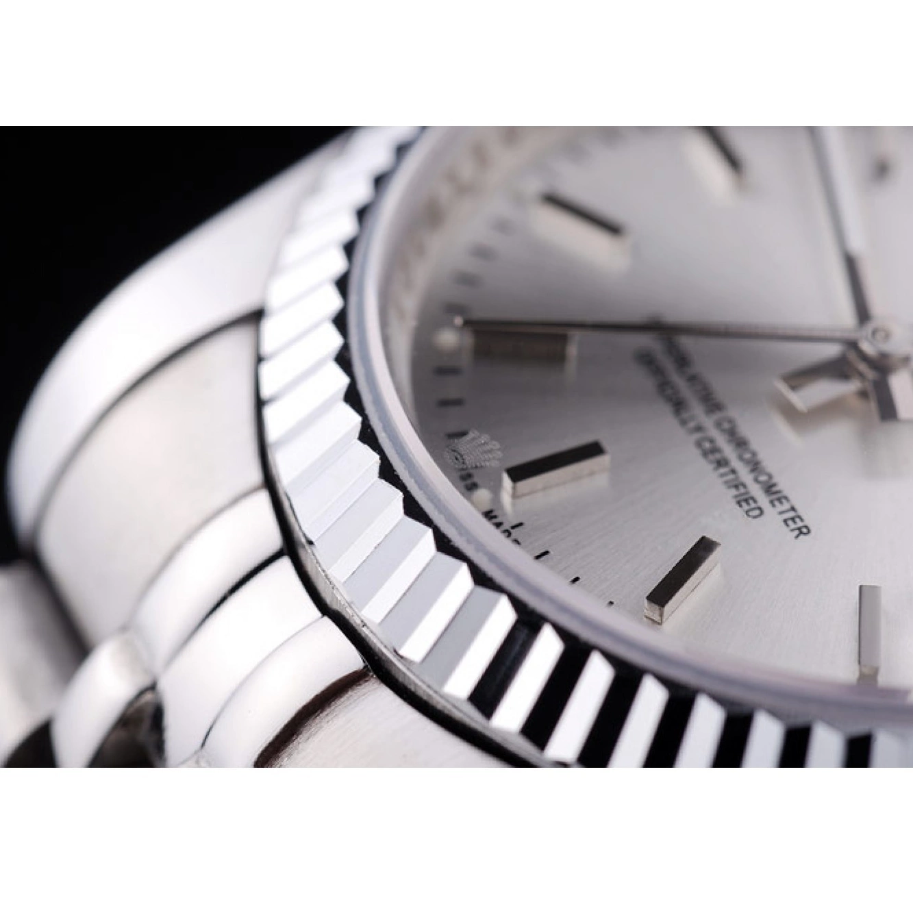 Aaa fake watches 7457 Bezel Dial Datejust Rolex Ribbed Silver 0821
